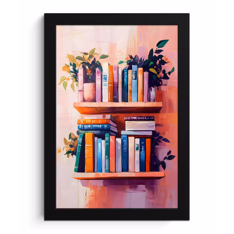 Poster met lijst - Planken - Boeken - Bladeren — 1