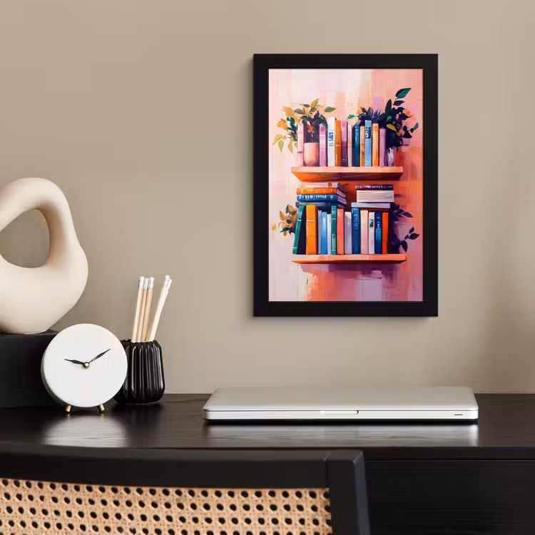 Poster met lijst - Planken - Boeken - Bladeren — 3