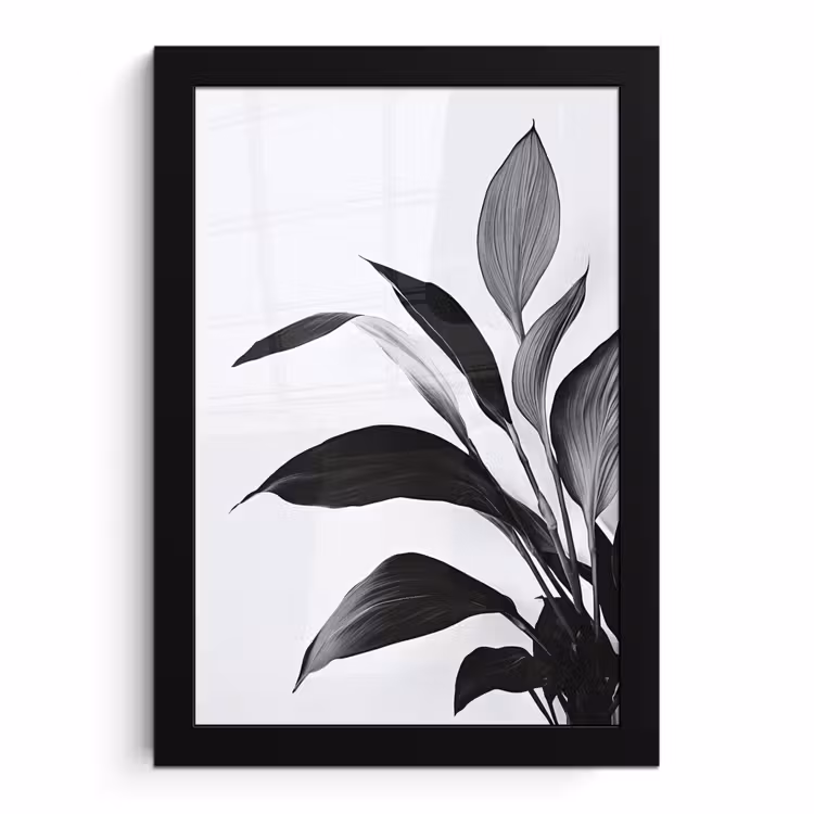 Poster met lijst - Plant - Bladeren - Minimalistisch - Zwart — 1