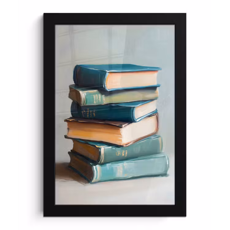 Poster met lijst - Stapel - Boeken - Groen - Daglicht — 1