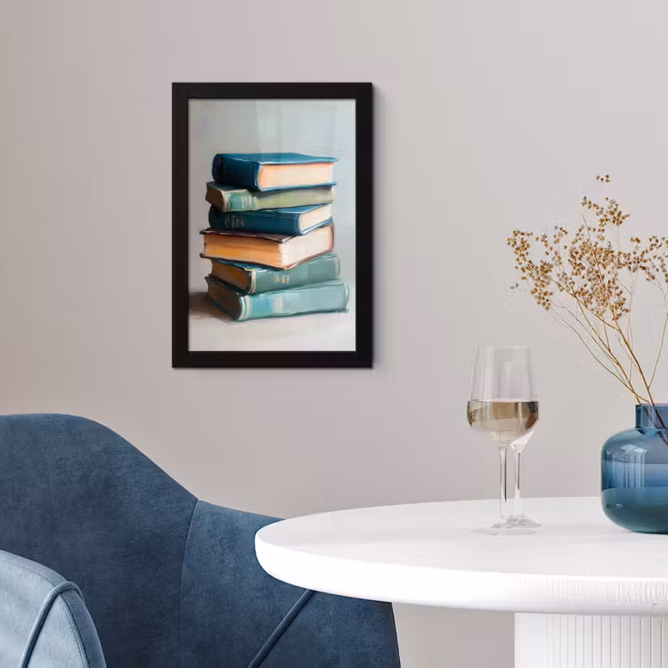 Poster met lijst - Stapel - Boeken - Groen - Daglicht — 2