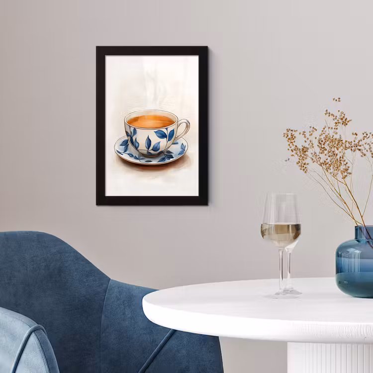Poster met lijst - Theekop - Bladeren - Blauw — 2