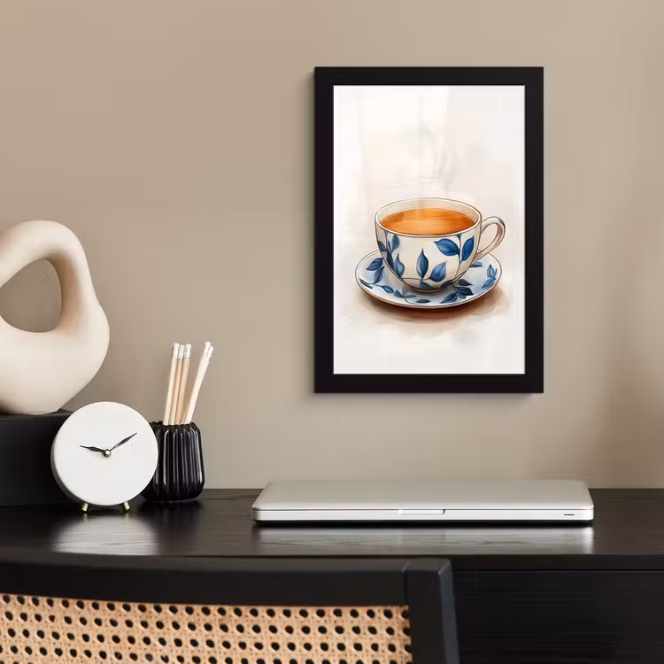 Poster met lijst - Theekop - Bladeren - Blauw — 3