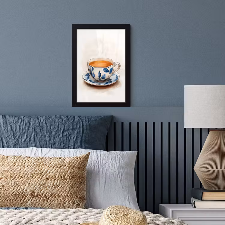 Poster met lijst - Theekop - Bladeren - Blauw — 4