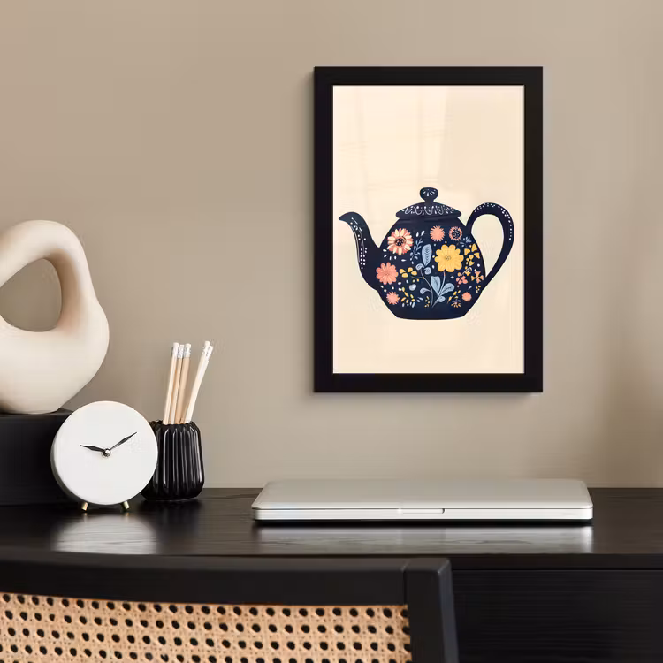 Poster met lijst - Theepot - Kleurrijk - Bloemen — 3