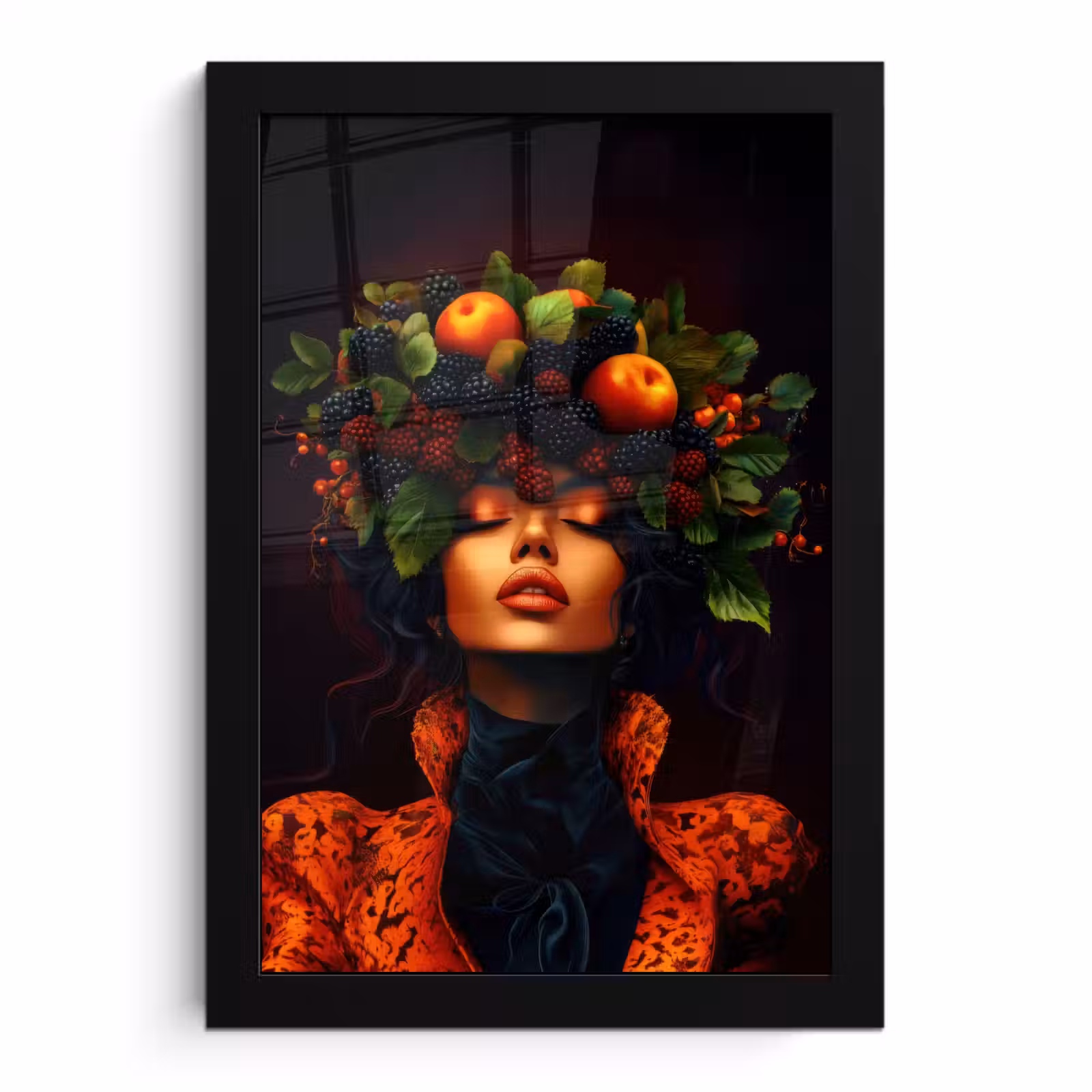 Poster met lijst - Vrouw - Zwart - Bessen - Bramen - Appels — 1