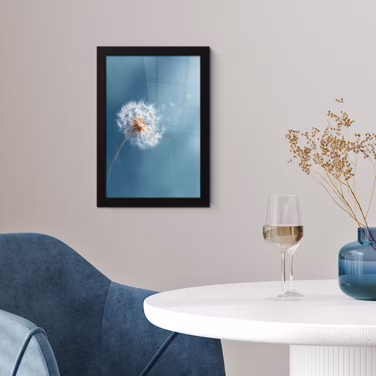 Poster met lijst - Paardenbloem - Wind - Blauw — 2