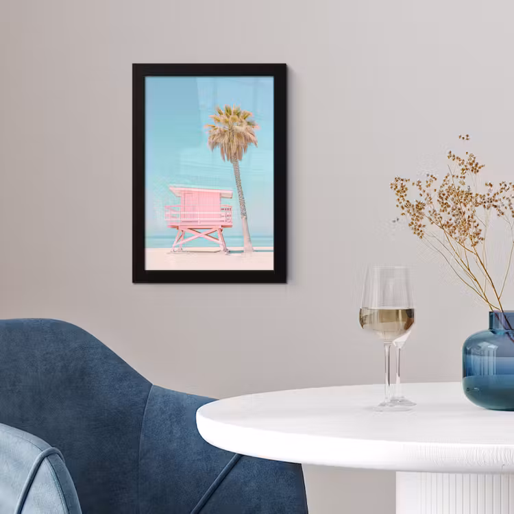 Poster met lijst - Palmboom - Strandhuis - Roze — 2
