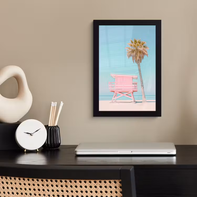 Poster met lijst - Palmboom - Strandhuis - Roze — 3