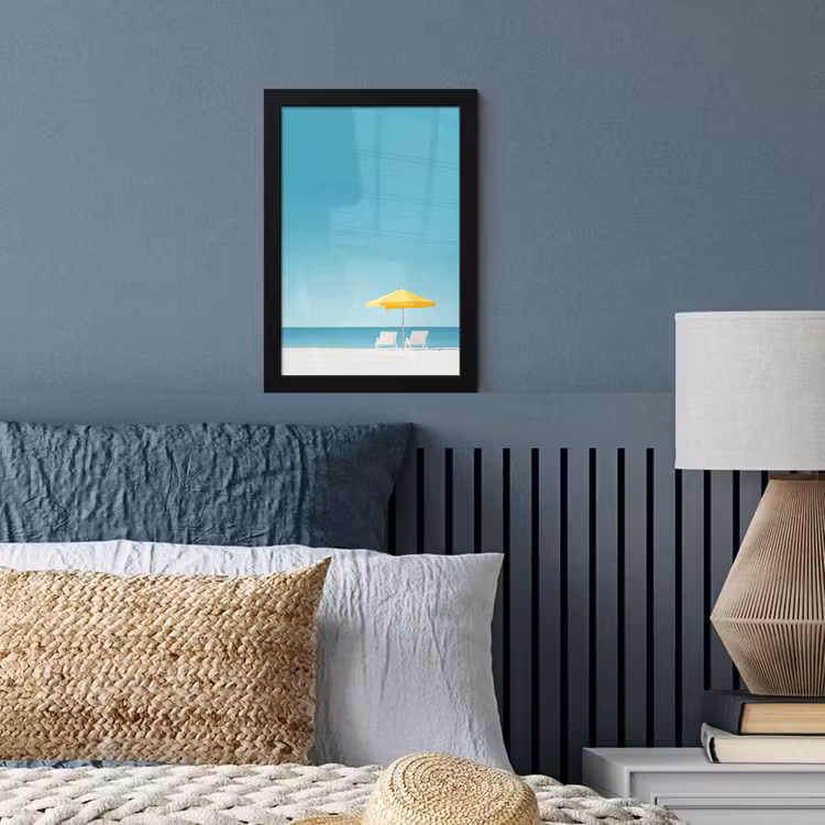 Poster met lijst - Strand - Blauwe lucht - Geel - Parasol — 4