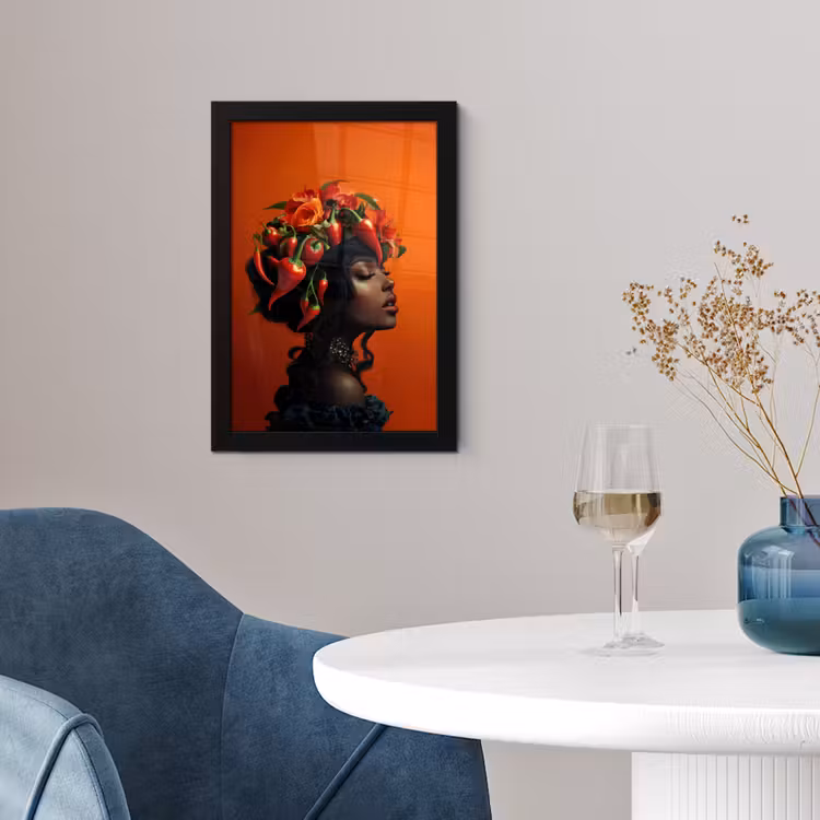 Poster met lijst - Vrouw - Chilipepers - Pepers - Bloemen — 2