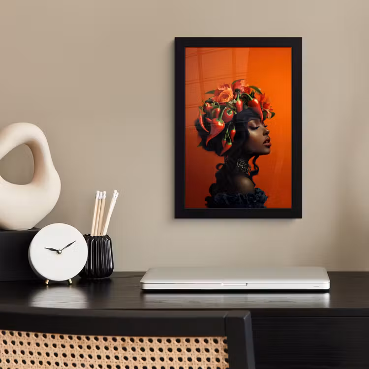 Poster met lijst - Vrouw - Chilipepers - Pepers - Bloemen — 3