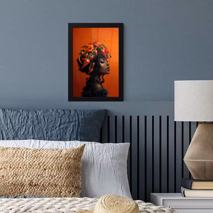 Poster met lijst - Vrouw - Chilipepers - Pepers - Bloemen — 4
