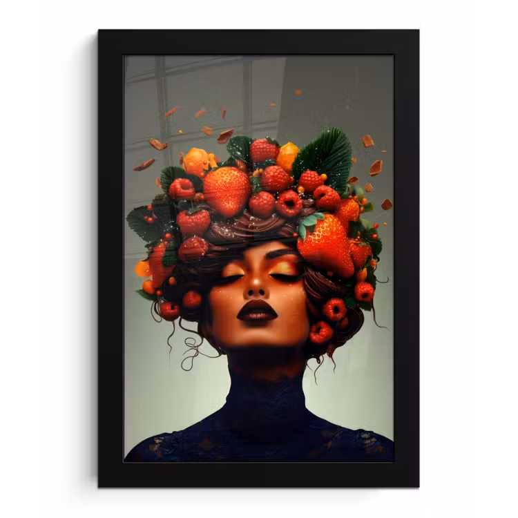 Poster met lijst - Vrouw - Chocolade - Frambozen - Aardbeien - Koekjes — 1