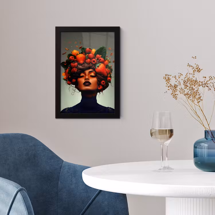 Poster met lijst - Vrouw - Chocolade - Frambozen - Aardbeien - Koekjes — 2