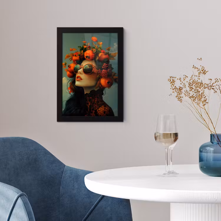 Poster met lijst - Vrouw - Granaatappel - Herfst - Zonnebril — 2