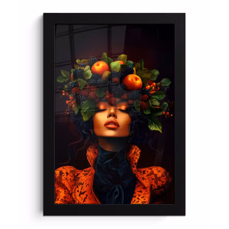 Poster met lijst - Vrouw - Zwart - Bessen - Bramen - Appels — 1