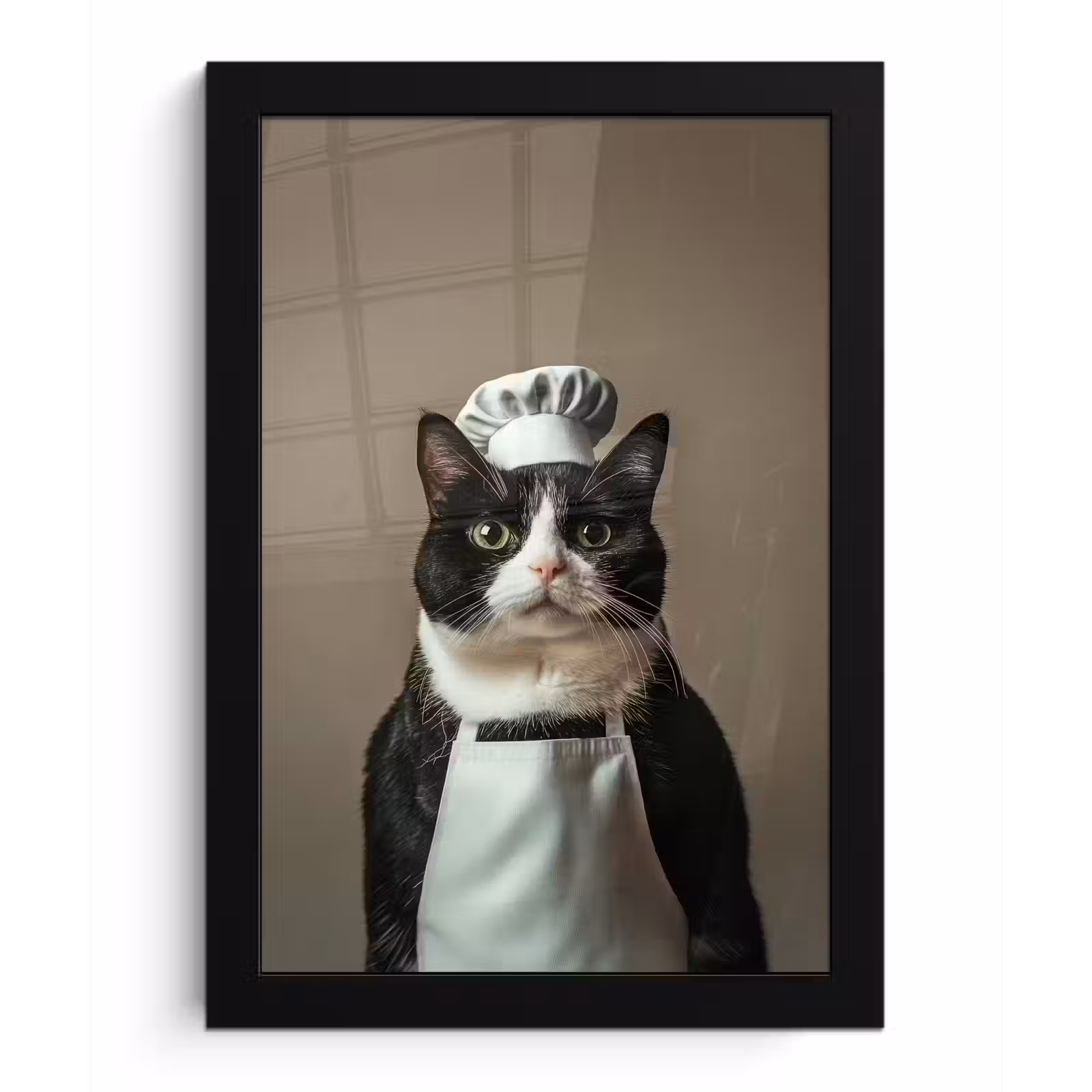 Poster met lijst - Kat - Kokskleding - Zwart - Wit — 1