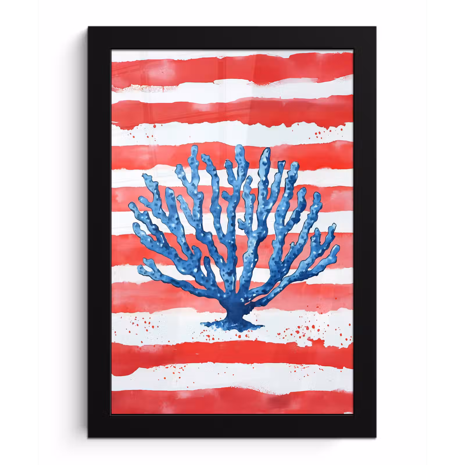 Poster met lijst - Koraal - Verfstructuur - Rood - Blauw — 1