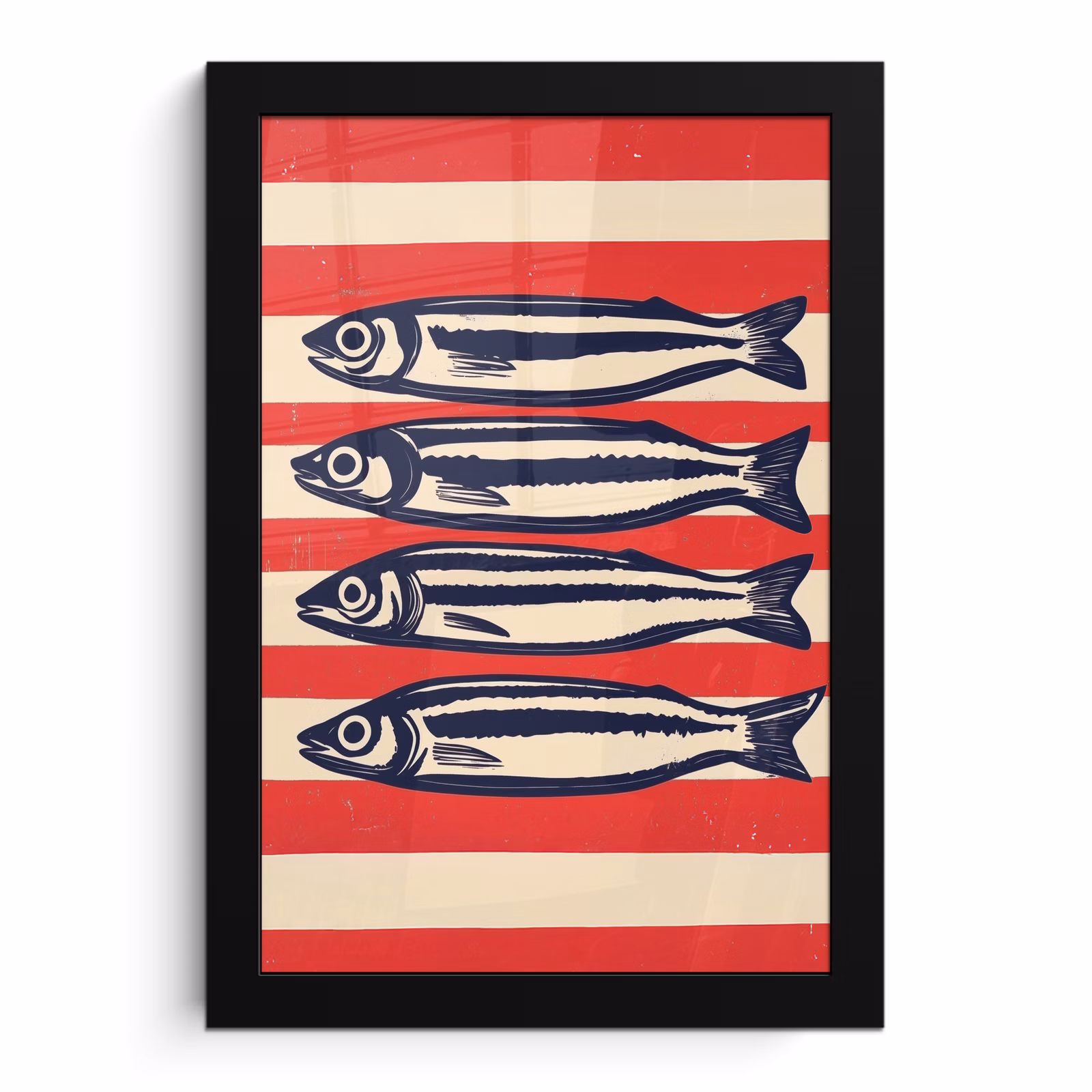 Poster met lijst - Sardines - Rood en beige strepen — 1