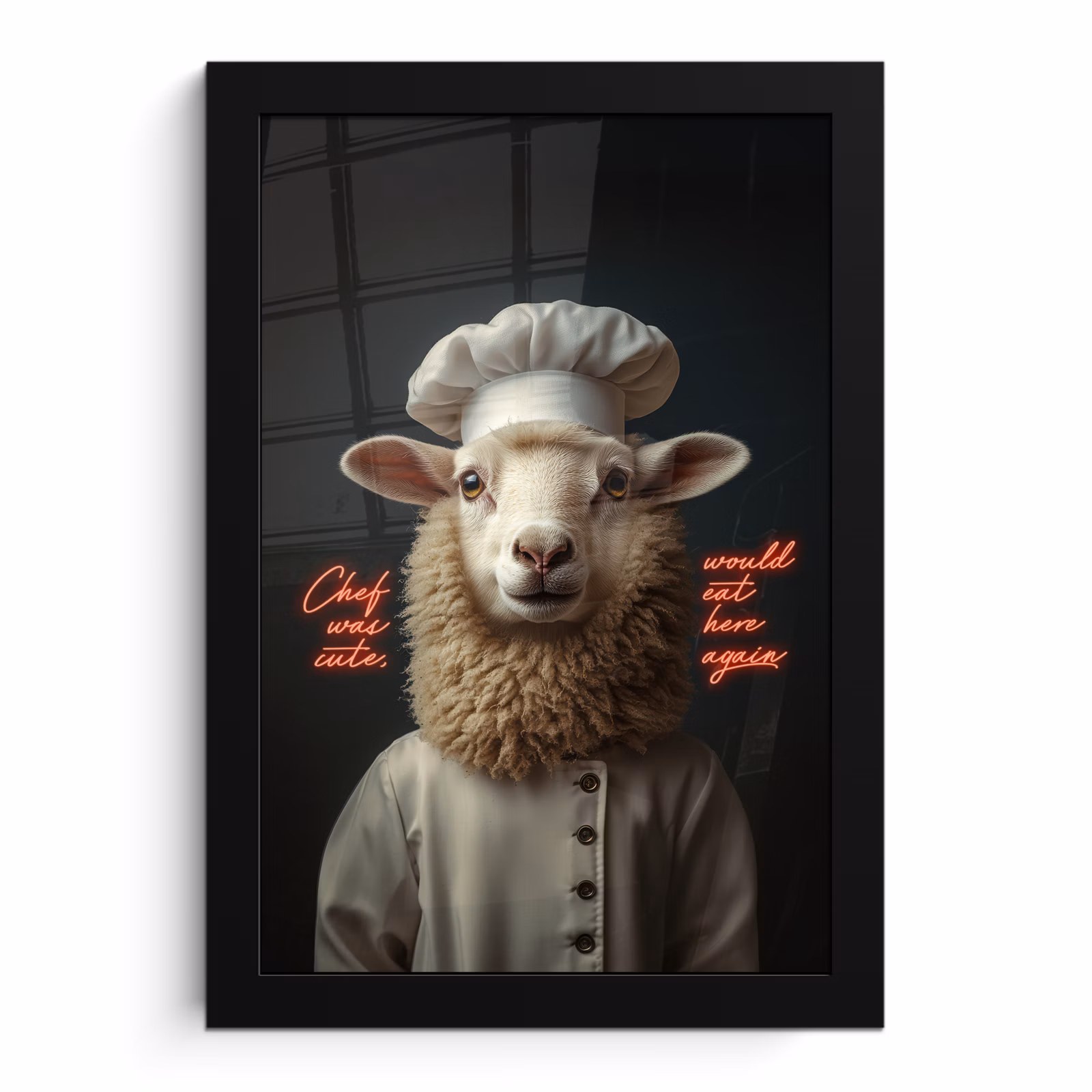 Poster met lijst - Schaap - Kokskleding - Neon - Quote — 1