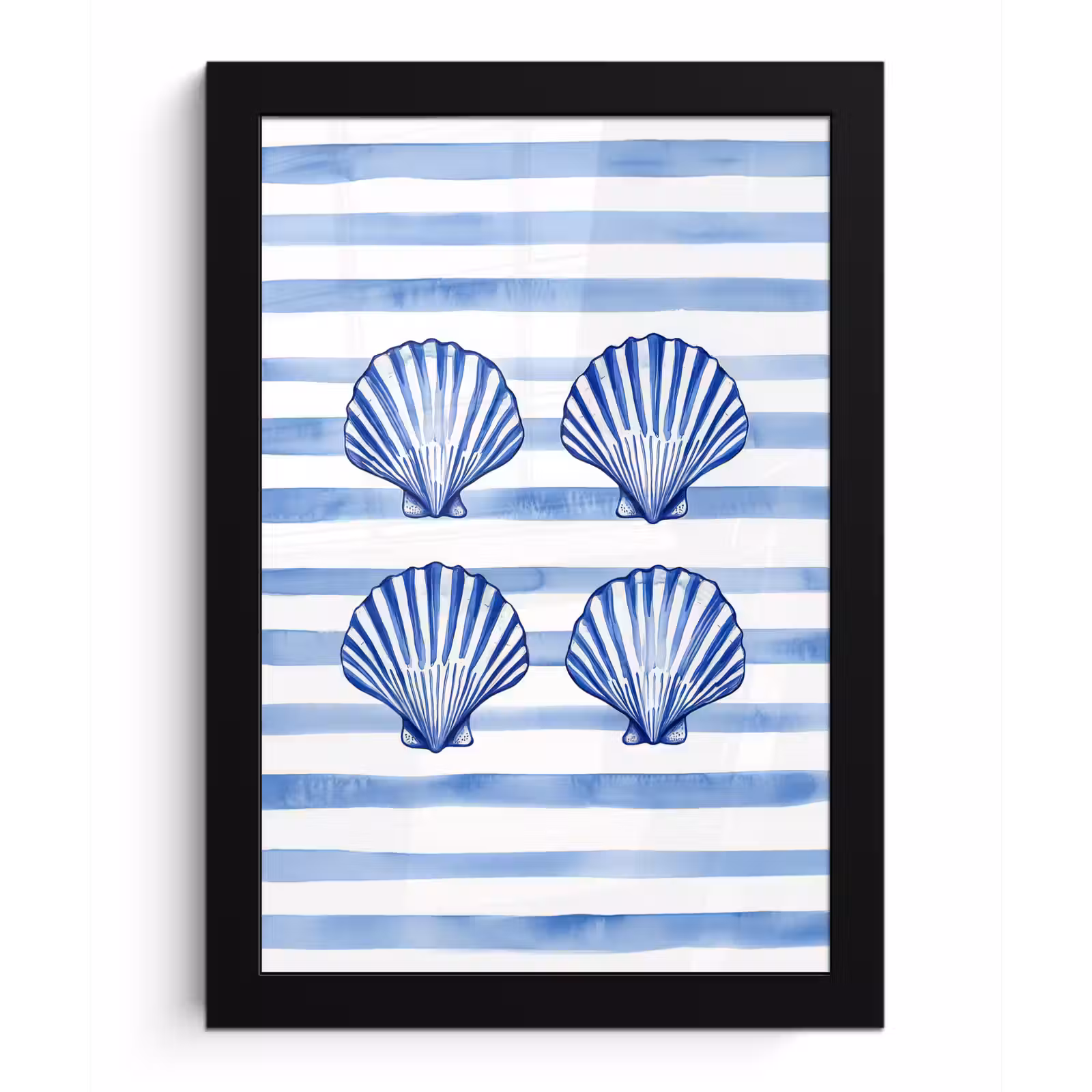 Poster met lijst - Vier schelpen - Blauw - Wit - Strepen — 1