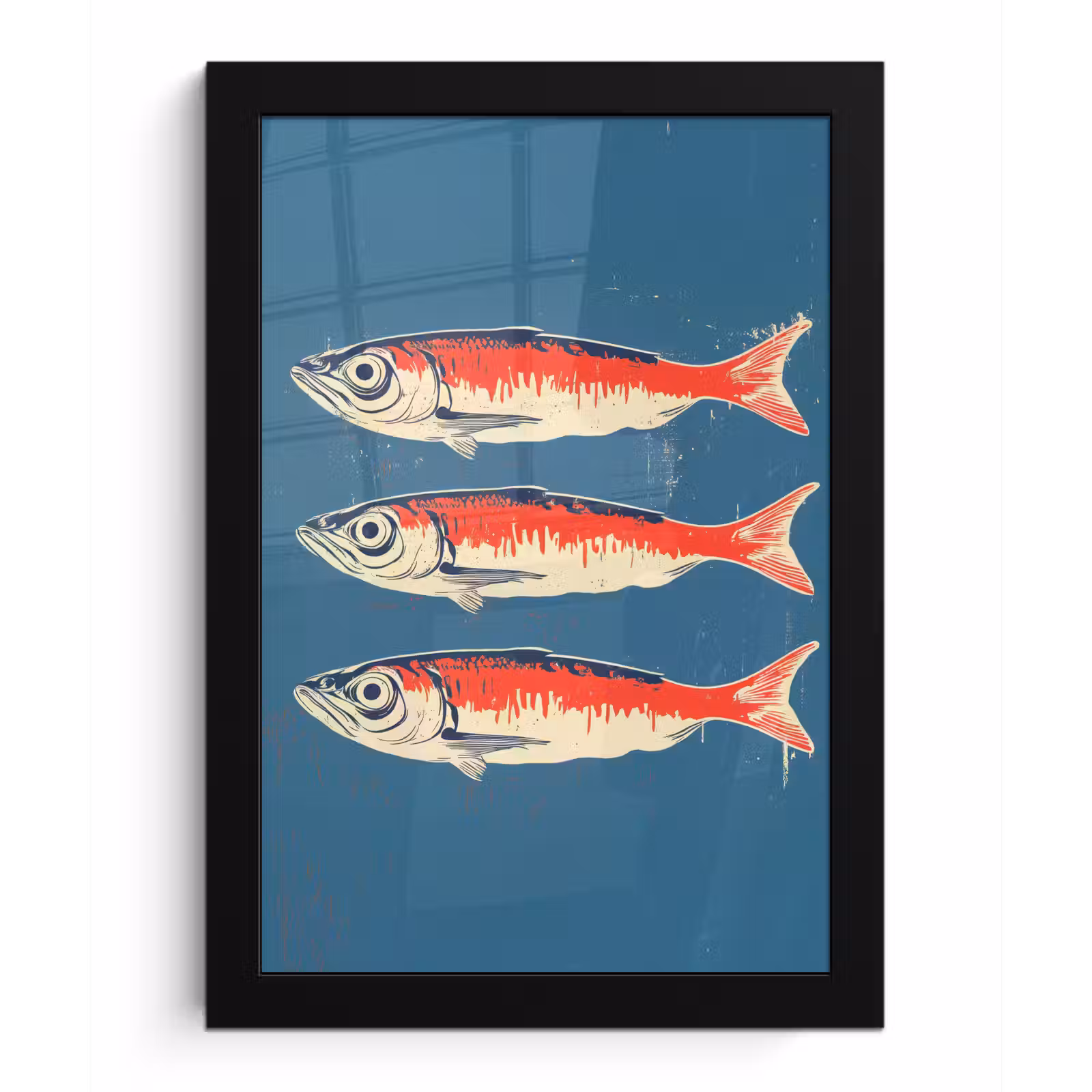 Poster met lijst - Vissen - Rood - Blauw — 1
