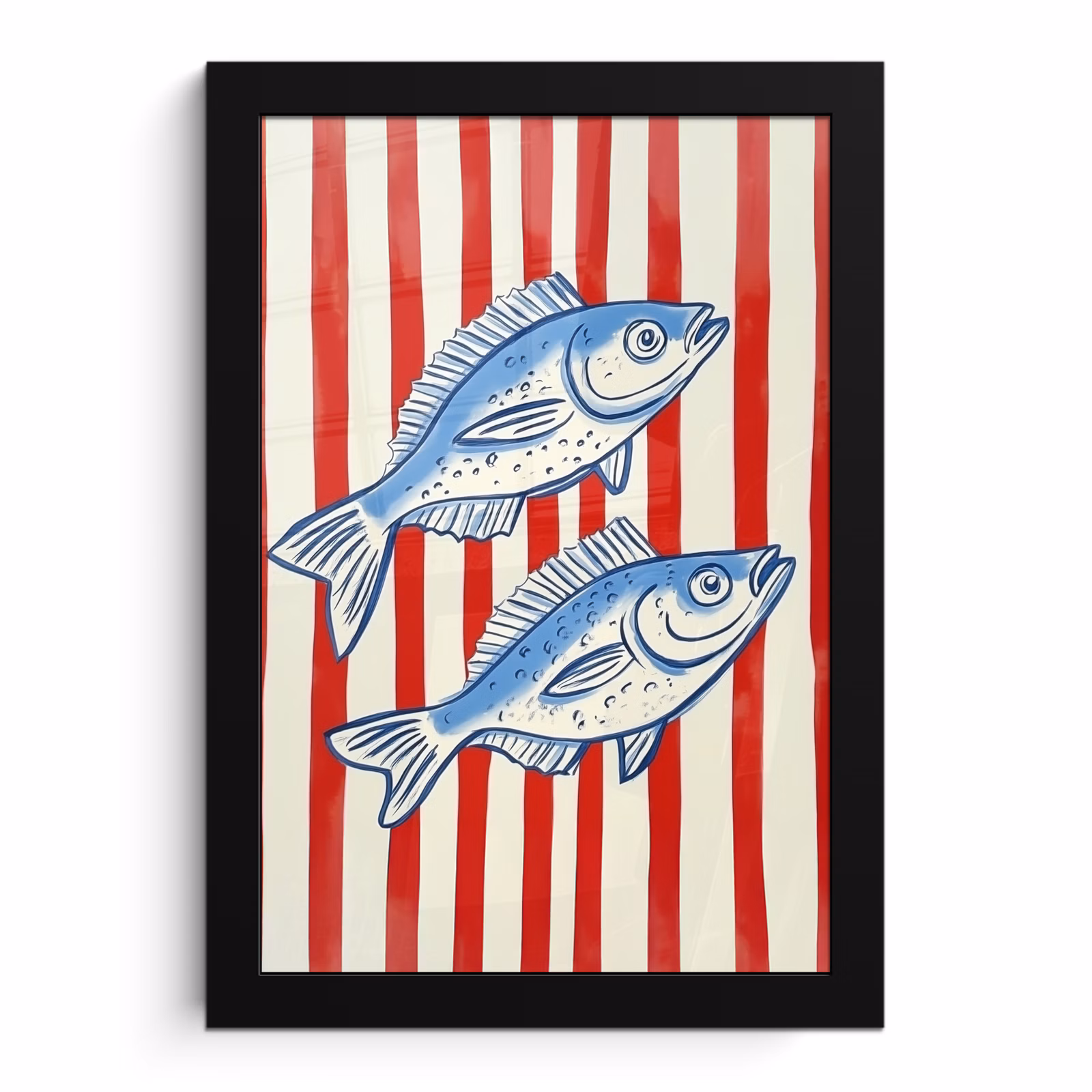 Poster met lijst - Vissen - Verticale strepen - Blauw - Rood — 1