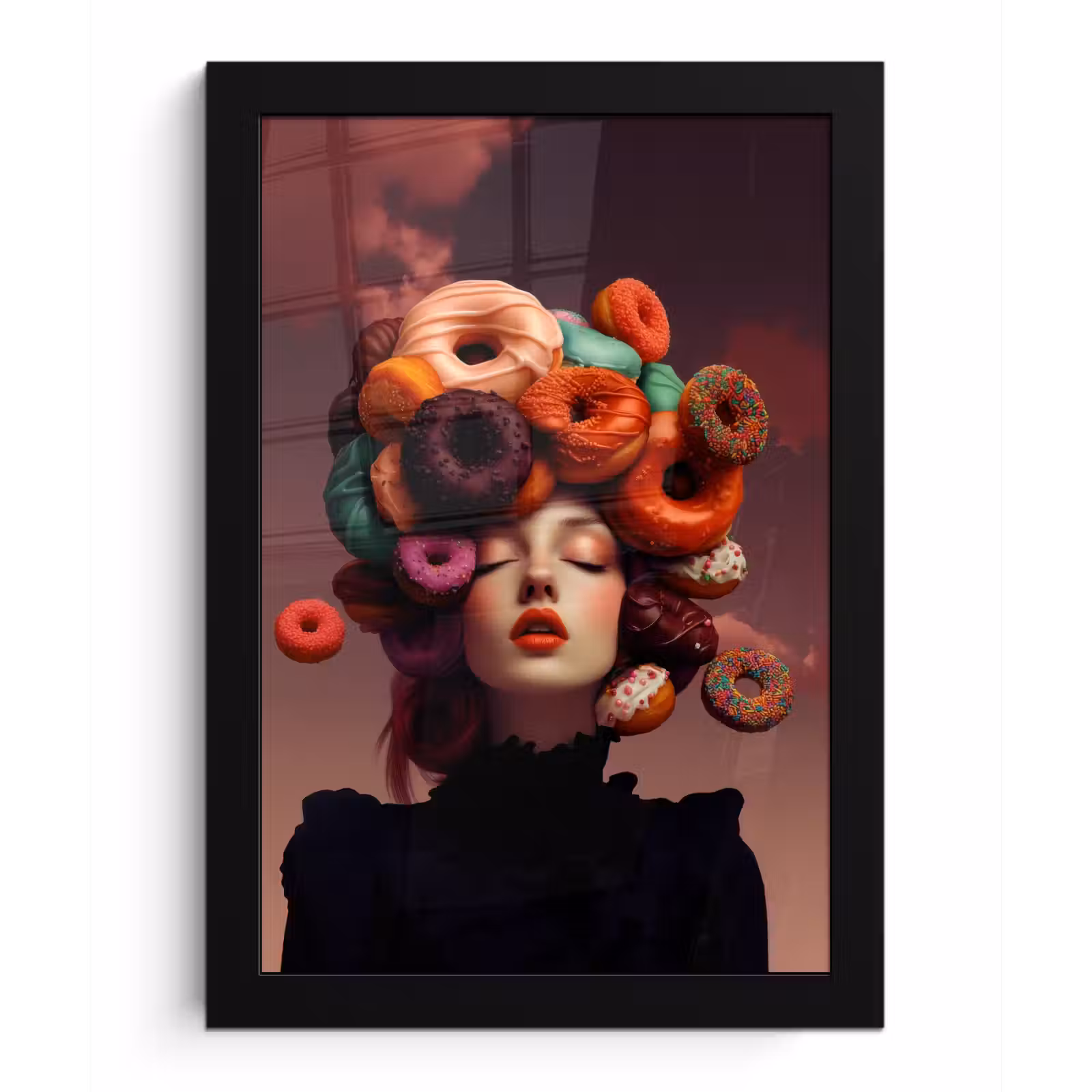 Poster met lijst - Vrouw - Donuts - Kleurrijk — 1