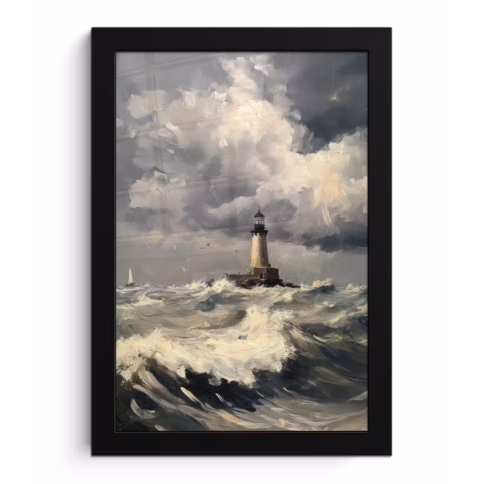Poster met lijst - Vuurtoren - Golven - Storm — 1