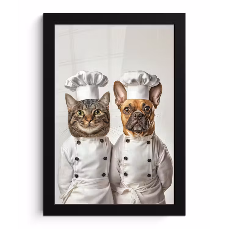 Poster met lijst - Kat - Hond - Kokskleding — 1