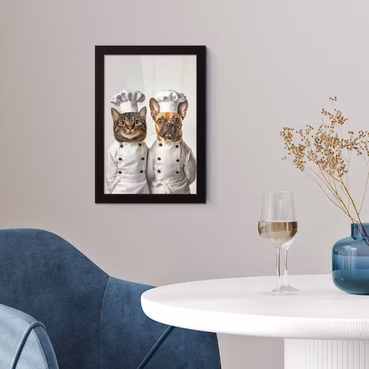 Poster met lijst - Kat - Hond - Kokskleding — 2