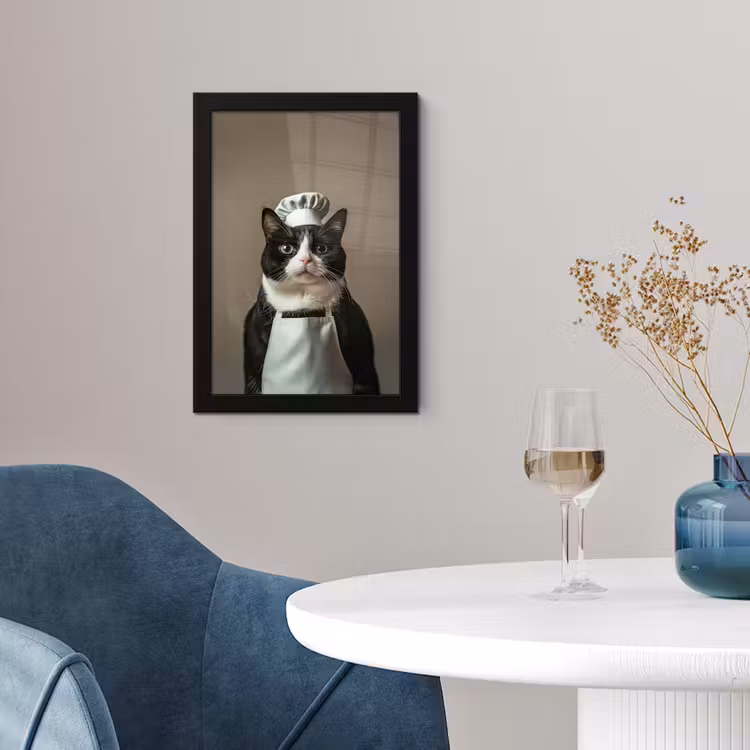 Poster met lijst - Kat - Kokskleding - Zwart - Wit — 2