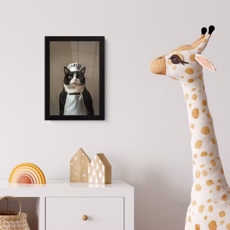Poster met lijst - Kat - Kokskleding - Zwart - Wit — 5
