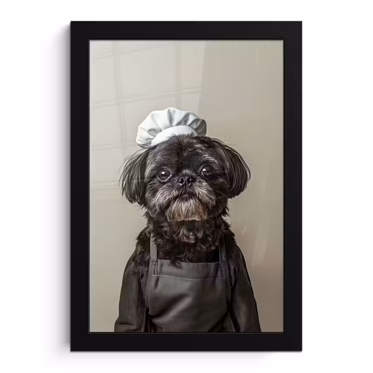 Poster met lijst - Kokskleding - Zwart - Hondje — 1