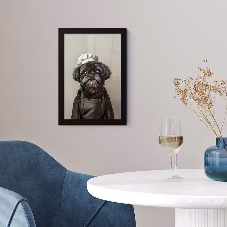 Poster met lijst - Kokskleding - Zwart - Hondje — 2