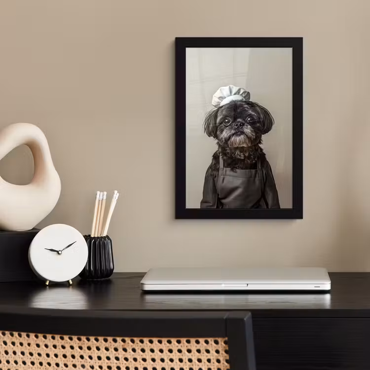 Poster met lijst - Kokskleding - Zwart - Hondje — 3