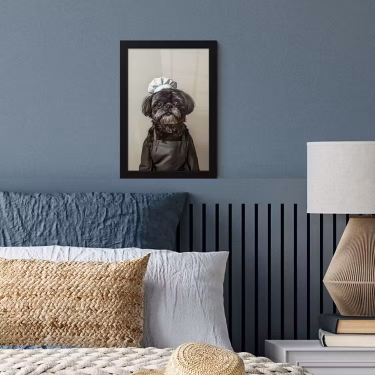 Poster met lijst - Kokskleding - Zwart - Hondje — 4