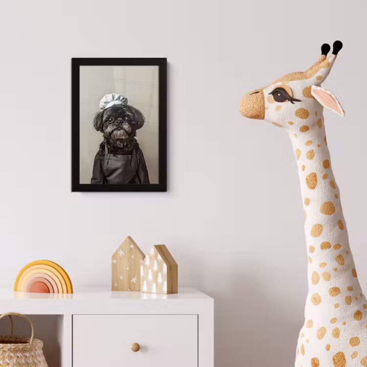Poster met lijst - Kokskleding - Zwart - Hondje — 5