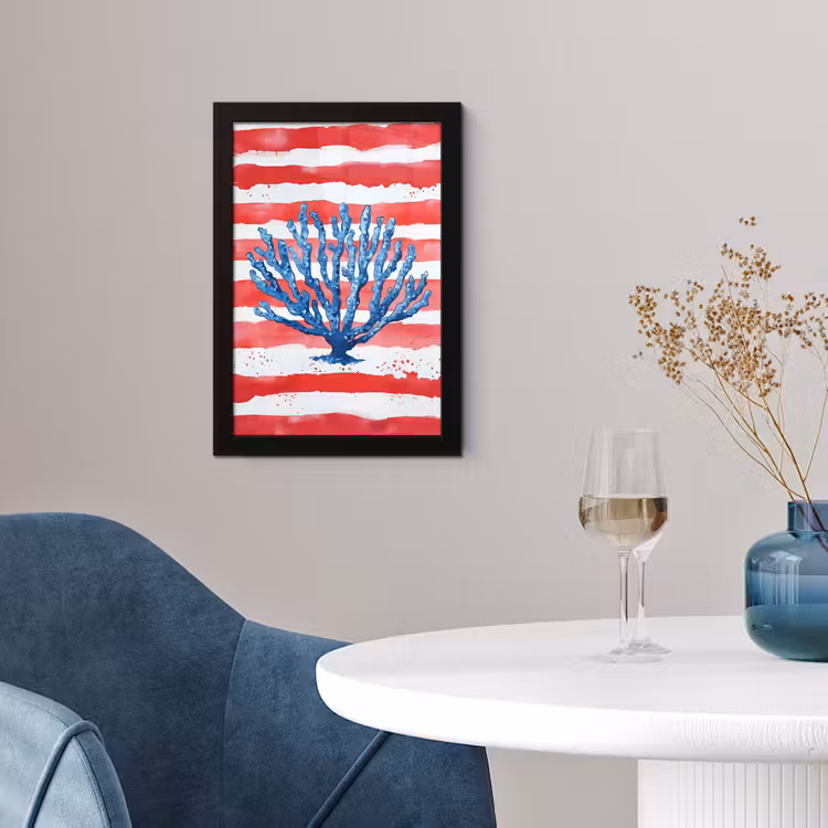 Poster met lijst - Koraal - Verfstructuur - Rood - Blauw — 2