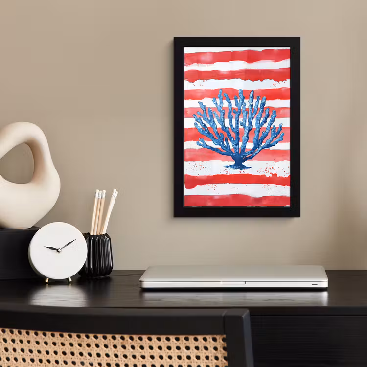 Poster met lijst - Koraal - Verfstructuur - Rood - Blauw — 3