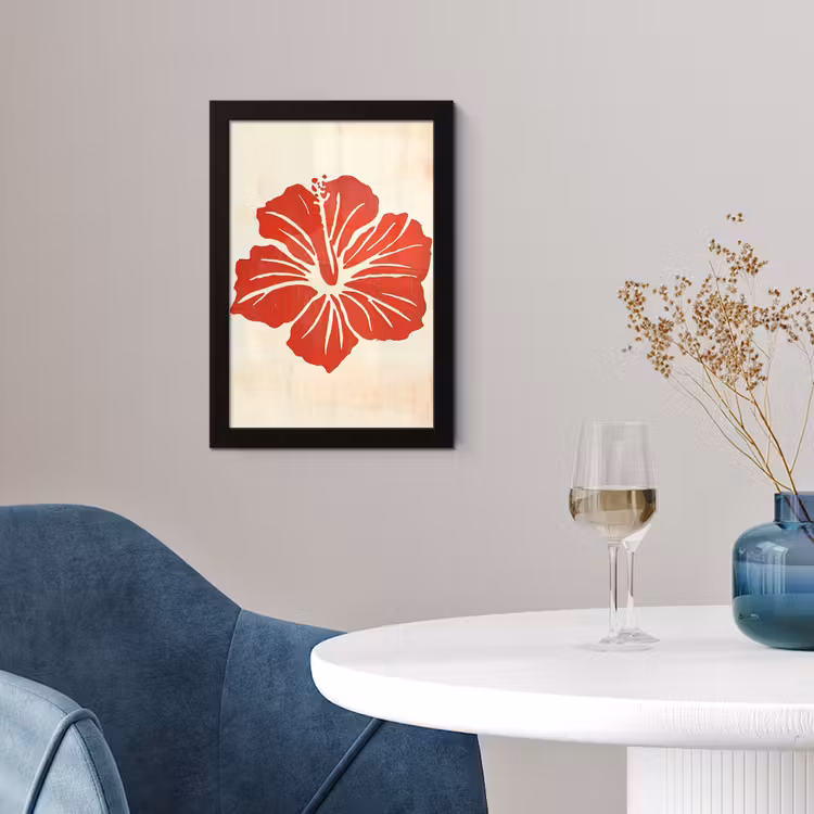 Poster met lijst - Rode hibiscusbloem - Textuur achtergrond - Beige — 2