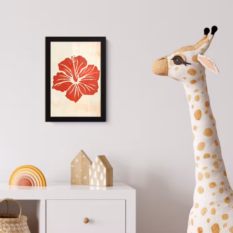 Poster met lijst - Rode hibiscusbloem - Textuur achtergrond - Beige — 5