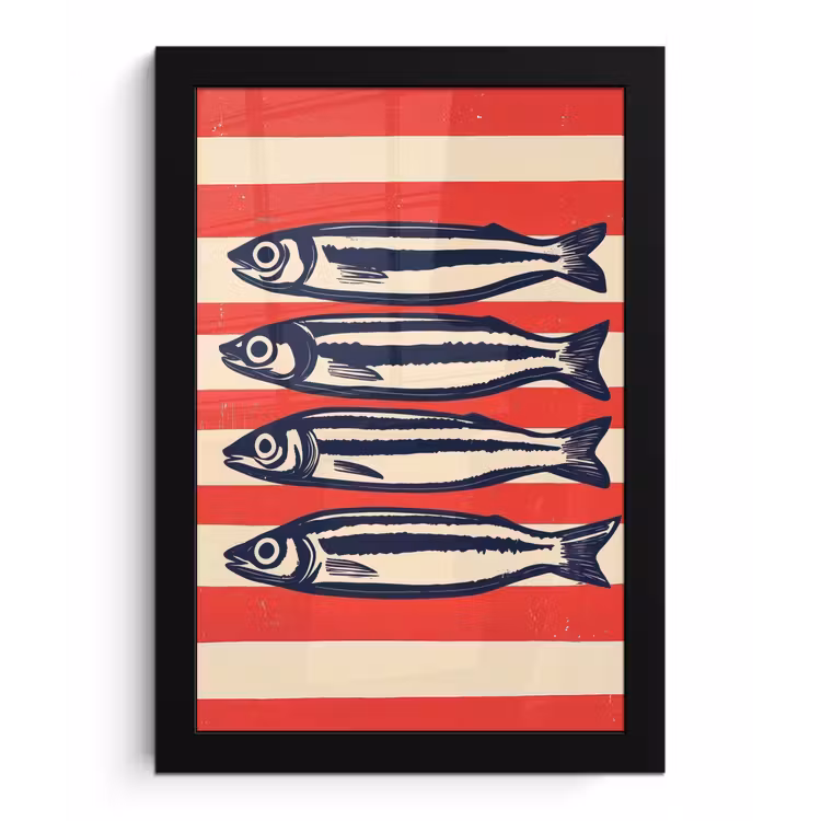 Poster met lijst - Sardines - Rood en beige strepen — 1