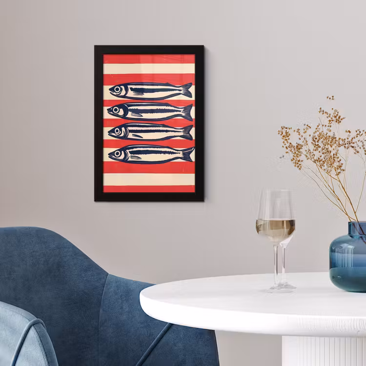Poster met lijst - Sardines - Rood en beige strepen — 2