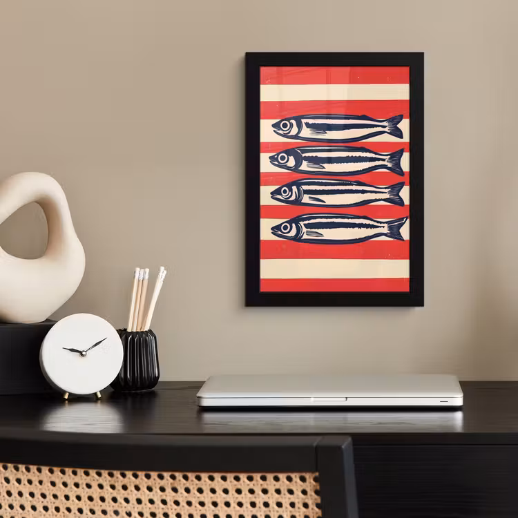 Poster met lijst - Sardines - Rood en beige strepen — 3