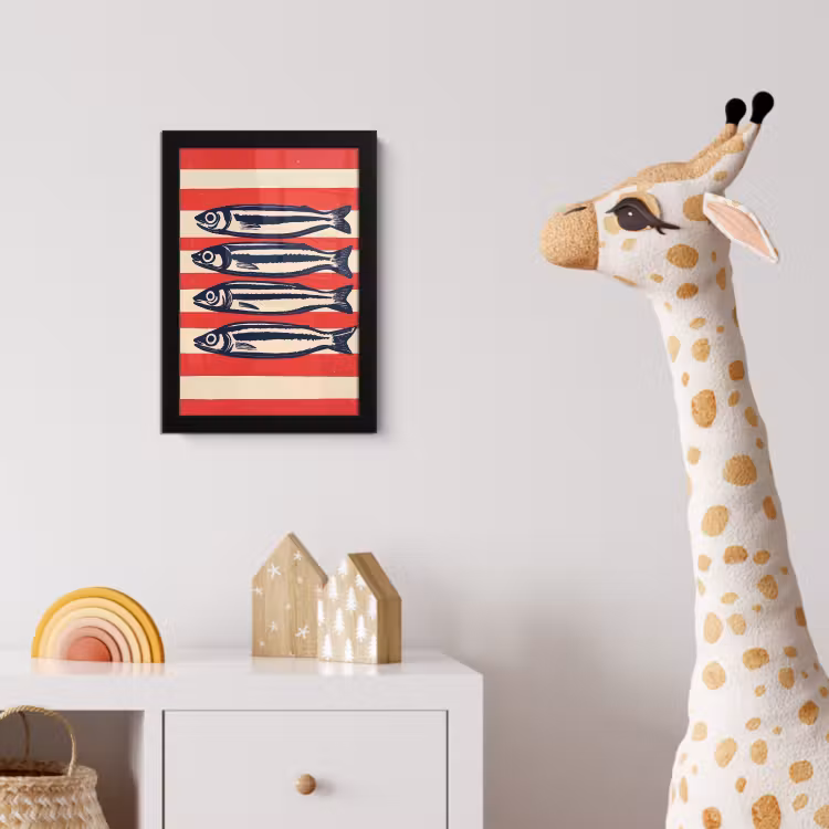 Poster met lijst - Sardines - Rood en beige strepen — 5