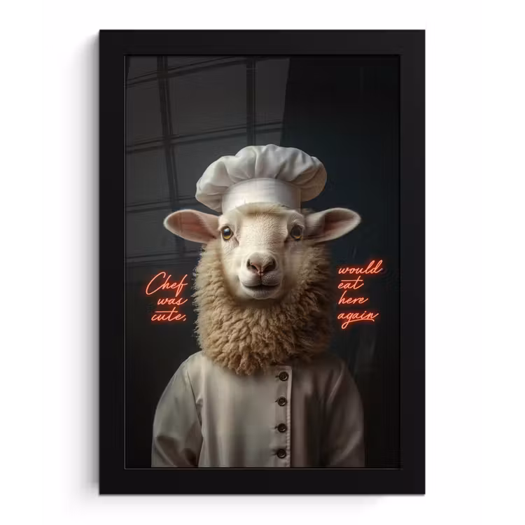 Poster met lijst - Schaap - Kokskleding - Neon - Quote — 1