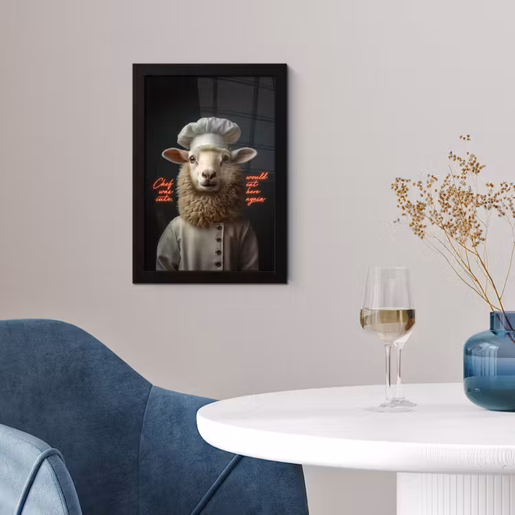 Poster met lijst - Schaap - Kokskleding - Neon - Quote — 2