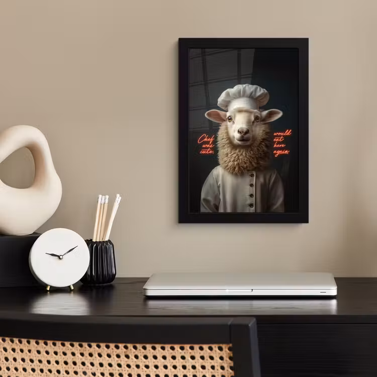Poster met lijst - Schaap - Kokskleding - Neon - Quote — 3